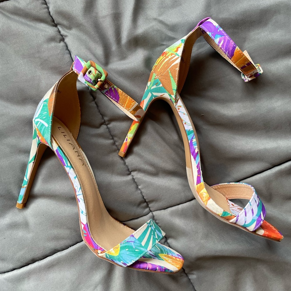 Liliana Multicolor Floral Strappy Heels - Picture 4 of 10